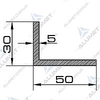 Кутник алюмінієвий 50х30х5 мм без покриття