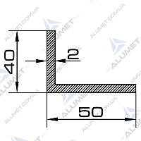 Кутник алюмінієвий 50х40х2 мм без покриття