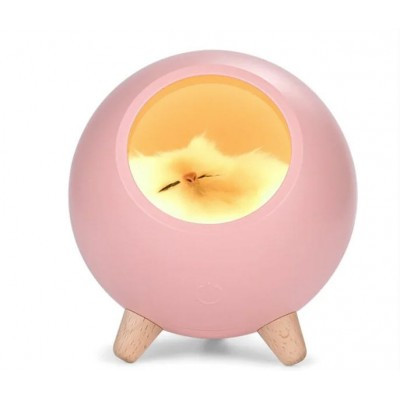 Дитячий світлодіодний нічник котик в буковому будиночку Little pet house F
