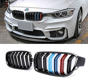 Решітка ноздрі BMW (БМВ) 3 series (F30, F31) 2012-2019 Глянець 2 ребра M-color