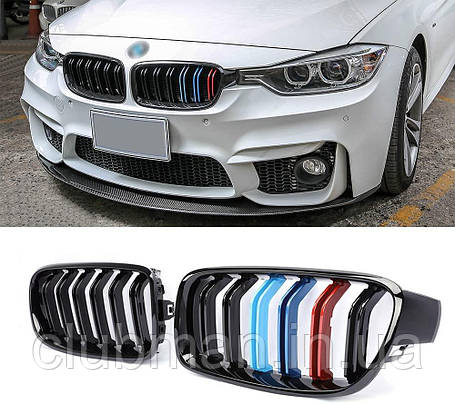 Решітка ноздрі BMW (БМВ) 3 series (F30, F31) 2012-2019 Глянець 2 ребра M-color, фото 1