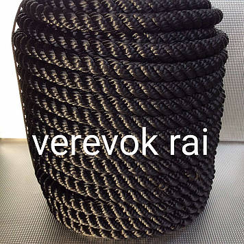 Мотузок канат поліамідний капроновий 18 мм 50 м чорний