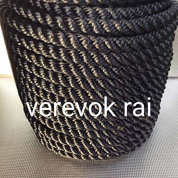 Канат мотузка поліамідний капроновий 22 мм 50 м чорний