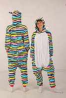 Кигуруми для взрослых и детей Кошка Полосатая Радужная (1036)