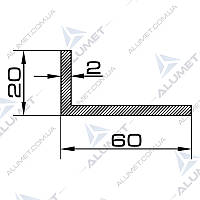 Кутник алюмінієвий 60х20х2 мм без покриття
