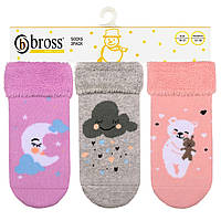 Детские махровые носочки 6-12 мес с тормозками для малыша теплые зимние носки махра с рисунками BROSS