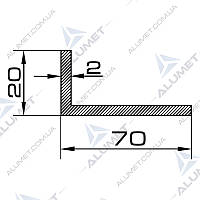 Кутник алюмінієвий 70х20х2 мм без покриття