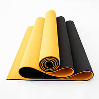 Коврик для йоги и фитнеса, каремат TPE+TC 183х61 см 8 мм Черный/Оранжевый (MS 0613-1-BOR)