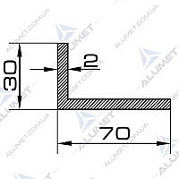Кутник алюмінієвий 70х30х2 мм без покриття