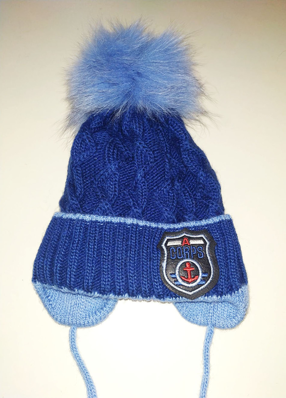 Шапка зимова для хлопчика на флісі з помпоном, фото 1