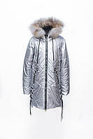 Куртка дитяча для дівчинки зима Вірджинія екошкіра 134,140,146,152,158 см СЕРЕБРО