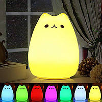 Детский силиконовый ночник Little Cat Silicone Light светильник в виде милого котика 7 цветов