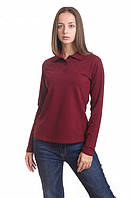 Женская футболка поло с длинным рукавом бордового цвета