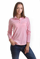 Женская футболка поло с длинным рукавом розового (пудрового) цвета