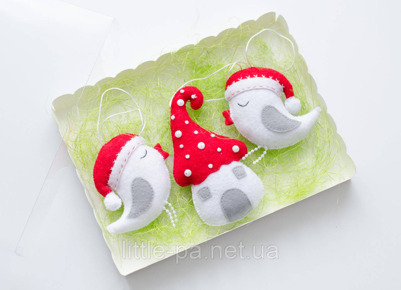 Комплект ялинкових іграшок "Новорічні пташки", фото 1