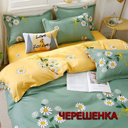Тканина для постільної білизни Бязь "Gold" Lux GL1780 (A+B) - (50м+50м) ромашки на зеленому та жовтому, фото 1