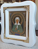 Ікона Свята Матрона в білому фігурному кіоті з декоративними куточками, розмір кіота 18*16 розмір ліка 10×12, фото 6
