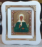 Ікона Свята Матрона в білому фігурному кіоті з декоративними куточками, розмір кіота 18*16 розмір ліка 10×12, фото 3