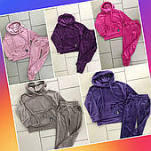 Велюрові теплі модний дитячий костюм для дівчаток оптом 110-134 см