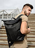 Рюкзак роллтоп шкіряний чоловічий міський DRAGON чорний з відділенням для ноутбука, фото 3