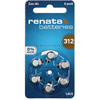 Батарейка для слухових апаратів Renata ZA312-D6 Zinc Air PR41, DA312X, 180mAh