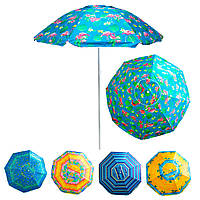 Зонт антиветер 1,8м с серебряным покрытием, зонт для пляжа "Stenson - сине-бирюзовый с фламинго" (NS)