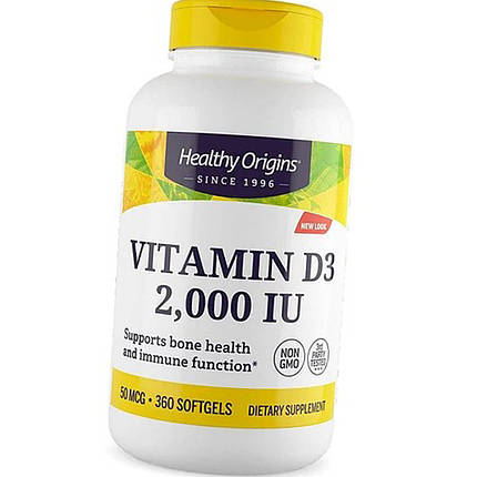 Вітамін Д3 Healthy Origins Vitamin D3 2000 IU 360 гел капс, фото 1