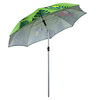 Огромный зонт пляжный от солнца - 1.8 м. Зеленый, попугаи - усиленный складной для пляжа (NS)