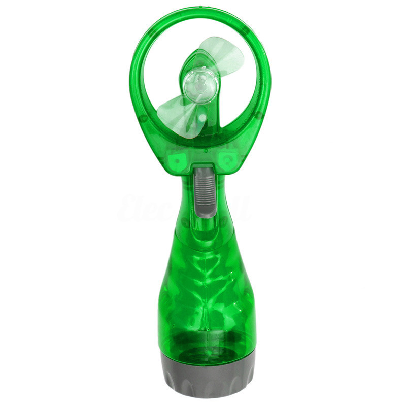 Портативний ручний міні вентилятор на батарейках, з розпиленням води Water Spray Fan, Зелений, з водою, фото 1