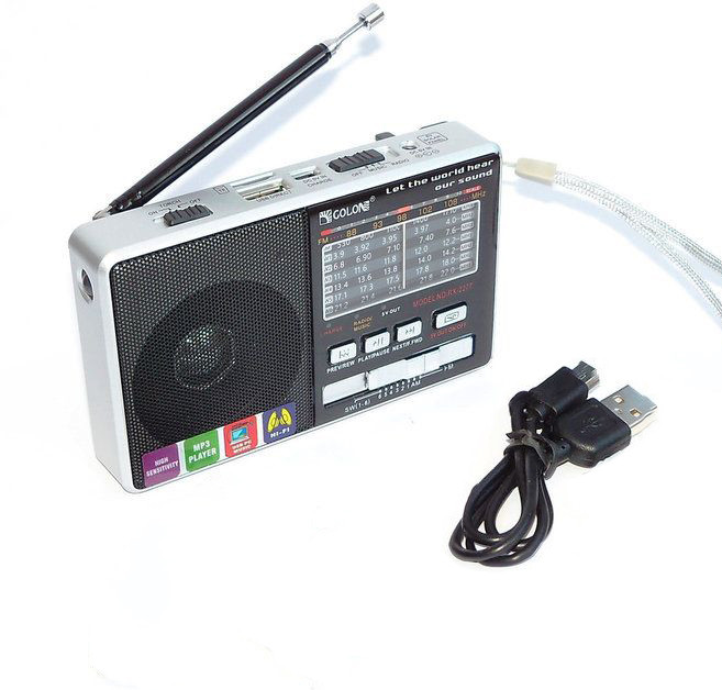 Радіоприймач c USB + microsd і акумулятором, Golon RX-2277, Срібло, з MP3 плеєром від флешки