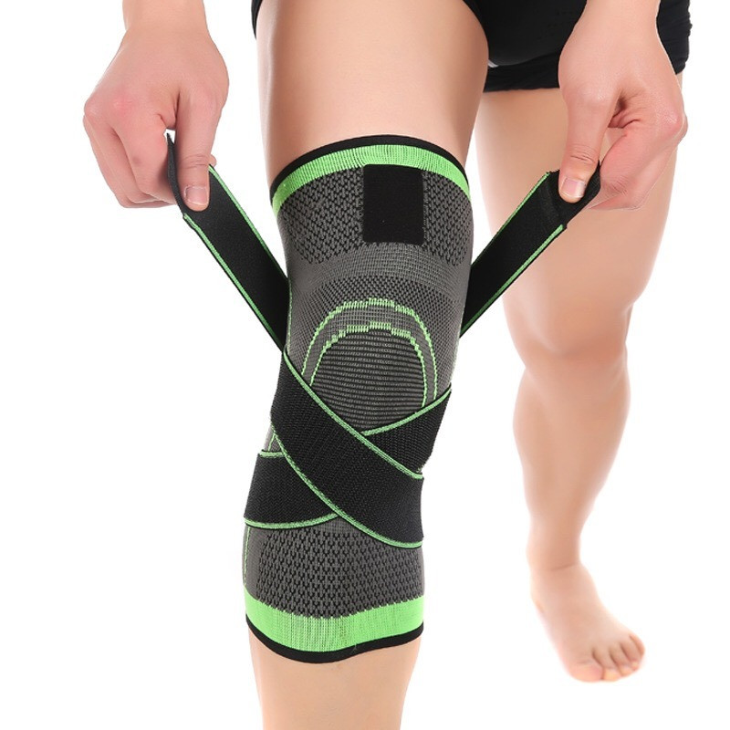 Фіксатор для колінного суглоба чорно - салатовий, компресійний еластичний наколінник для спорту