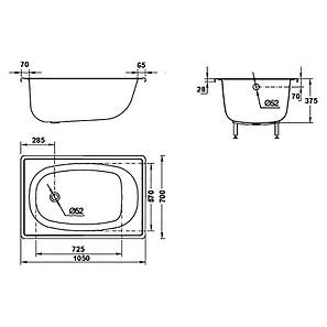 Сталева ванна 105*70 см BLB EUROPA з ніжками, фото 2