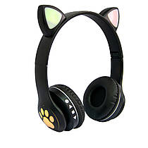 Дитячі навушники з вушками Cat ear headphones VZV-23M, Чорні бездротові навушники (блютуз наушники с ушками)