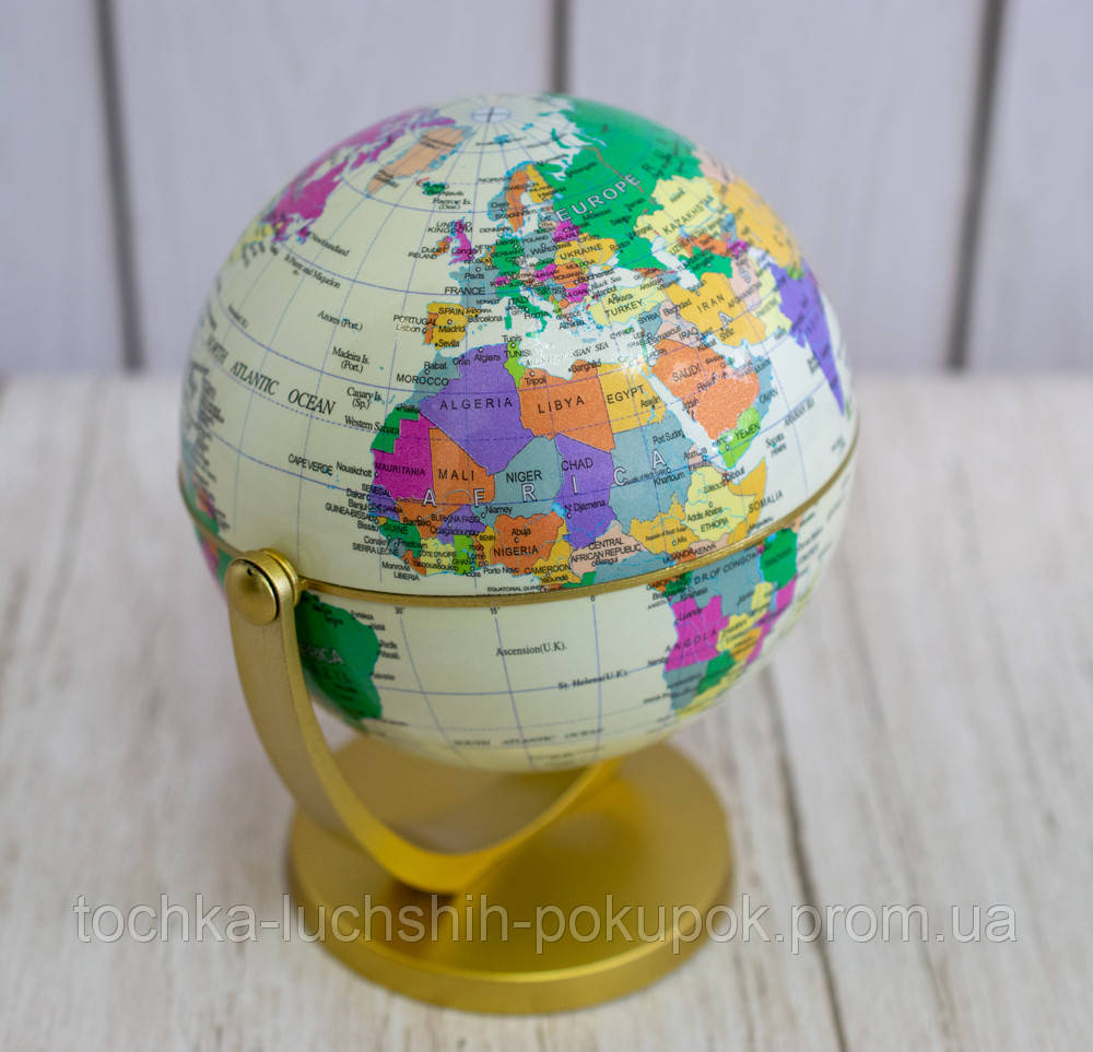 Маленький крутящийся декоративный политический глобус Земли, глобус мира с широтами и меридианами (TL) - фото 2 - id-p1498939517