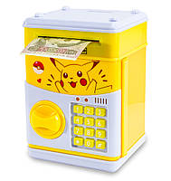 Детский сейф с кодом, для денег, игрушечный ("Пикачу", желтый) копилка детская музыкальная - дитячий сейф (TO)