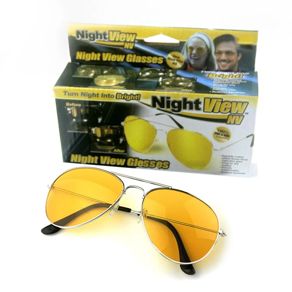 Очки для водителей желтые для ночного вождения, Авиаторы Night View Glasses в металлической оправе (GK) - фото 1 - id-p1498935535