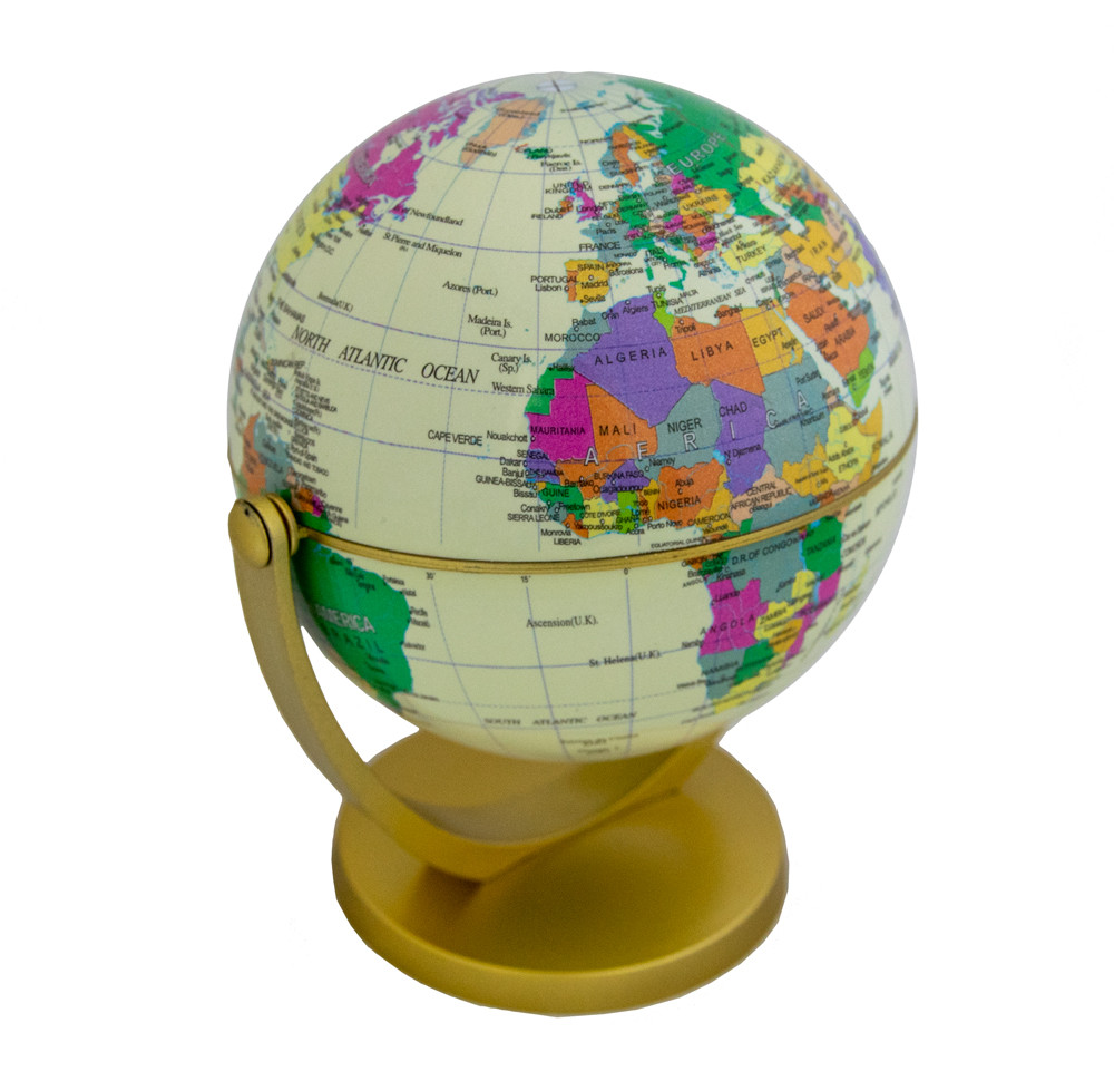 Маленький декоративний глобус що обертається, політичний, Землі, глобус світу з широтами і меридіанами