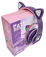 Наушники bluetooth с ушками и подсветкой CAT EAR YW-018 Bluetooth блютуз гарнитура детская (Фиолетовый) (TL)