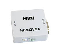 Перехідник з HDMI на VGA з доп живленням MINI HDMI2VGA Білий, конвертер HDMI VGA | переходник hdmi vga