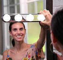 Підсвічування на дзеркало для макіяжу, Studio Glow, 4 лампи, Металік, бездротовий світильник для дзеркала 🎁％🚚