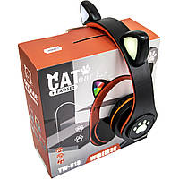 Наушники беспроводные с подсветкой CAT EAR YW-018 Bluetooth наушники с ушками (Черный) блютуз гарнитура (ТОП)