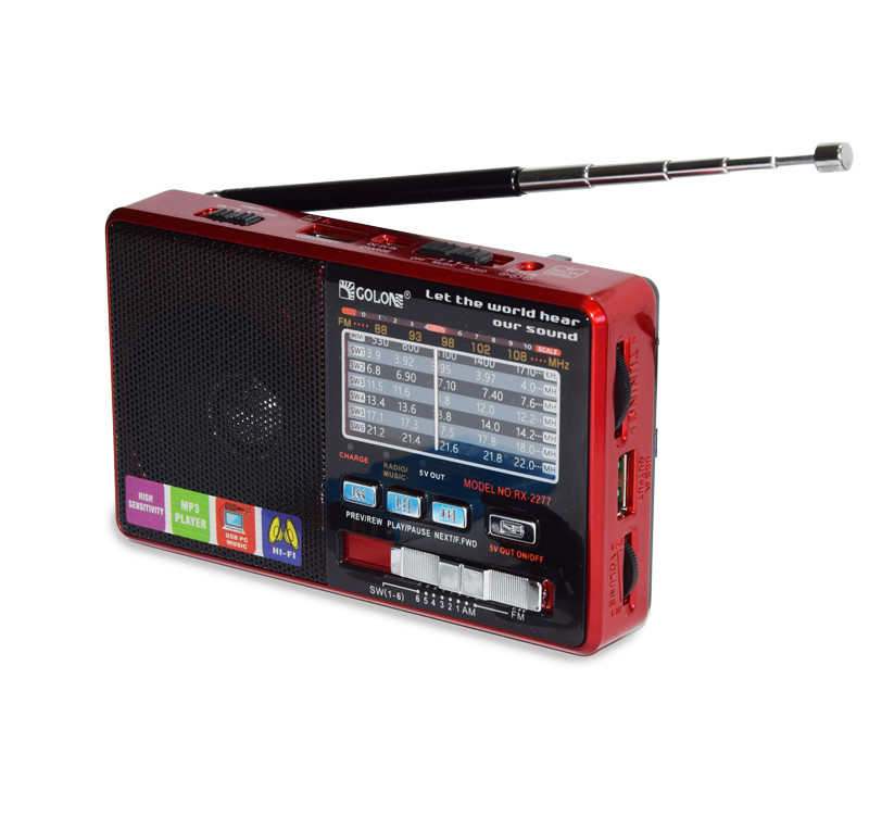 Радиоприемник с MP3 плеером от флешки, Golon RX-2277, Красный, c USB + Micro SD и аккумулятором (TO) - фото 1 - id-p1498953148