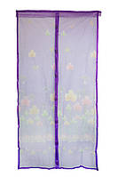 Сетка на двери от мух на магнитах Фиолетовая с рисунком 210х100см, сетка москитная на дверь (TO)