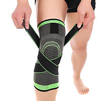 Фиксатор для коленного сустава чёрно - салатовый, компрессионный эластичный наколенник для спорта (FV)