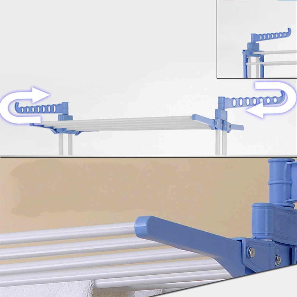 Универсальная складная напольная сушилка для одежды (вещей и белья) вертикальная, на 3 яруса, синяя (TS) - фото 8 - id-p1498950447