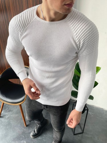 Стильна кофта чоловіча біла демісезонна приталений светр Туреччина люкс якості