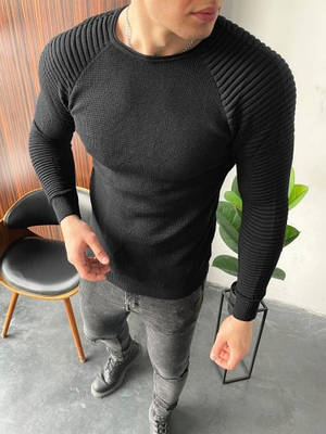 Стильна кофта чоловіча чорна демісезонна приталений светр Туреччина люкс якості