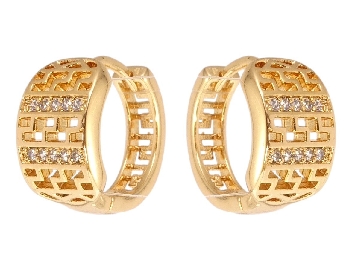 

Серьги Xuping Позолота 18K колечки "Резной орнамент с цирконием"