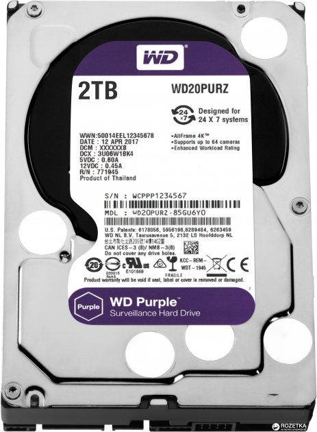 

Жесткий диск Western Digital Purple 2TB 64MB 5400rpm WD20PURZ 3.5 SATA III
