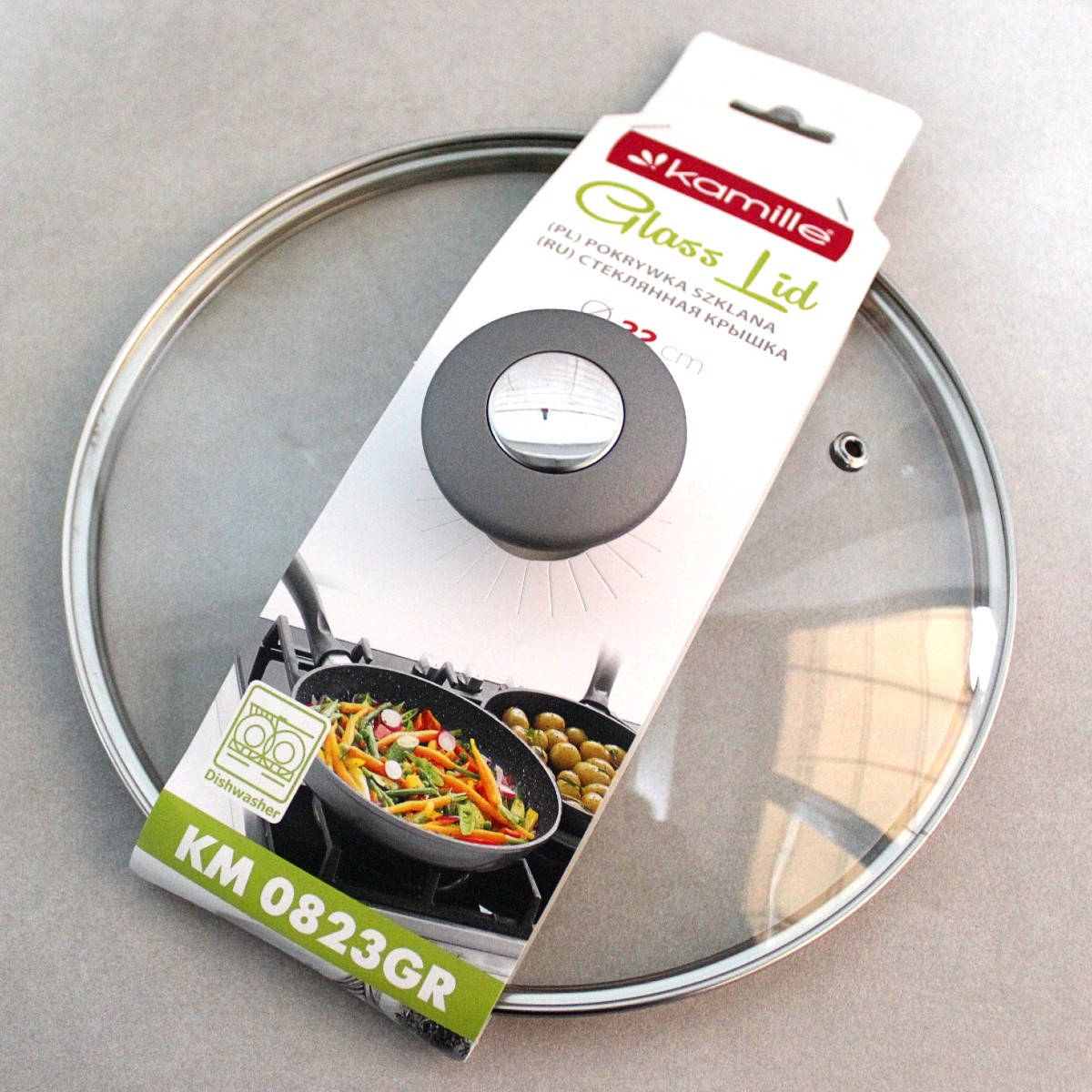 

Универсальная стеклянная крышка 22 см для кастрюль, сковород, ковшей, Прозрачный